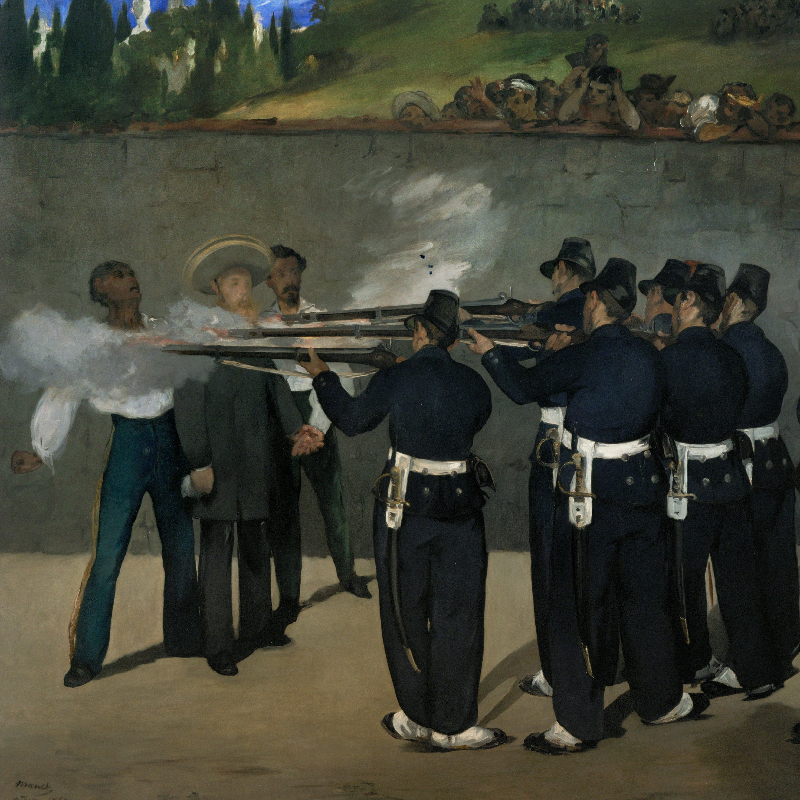 Erschießung Kaiser Maximilians von Mexiko / Kunsthalle Mannheim Gemälde der Erschießung Kaiser Maximilians von Mexiko von Édouard Manet. Ca. 1868/1869.