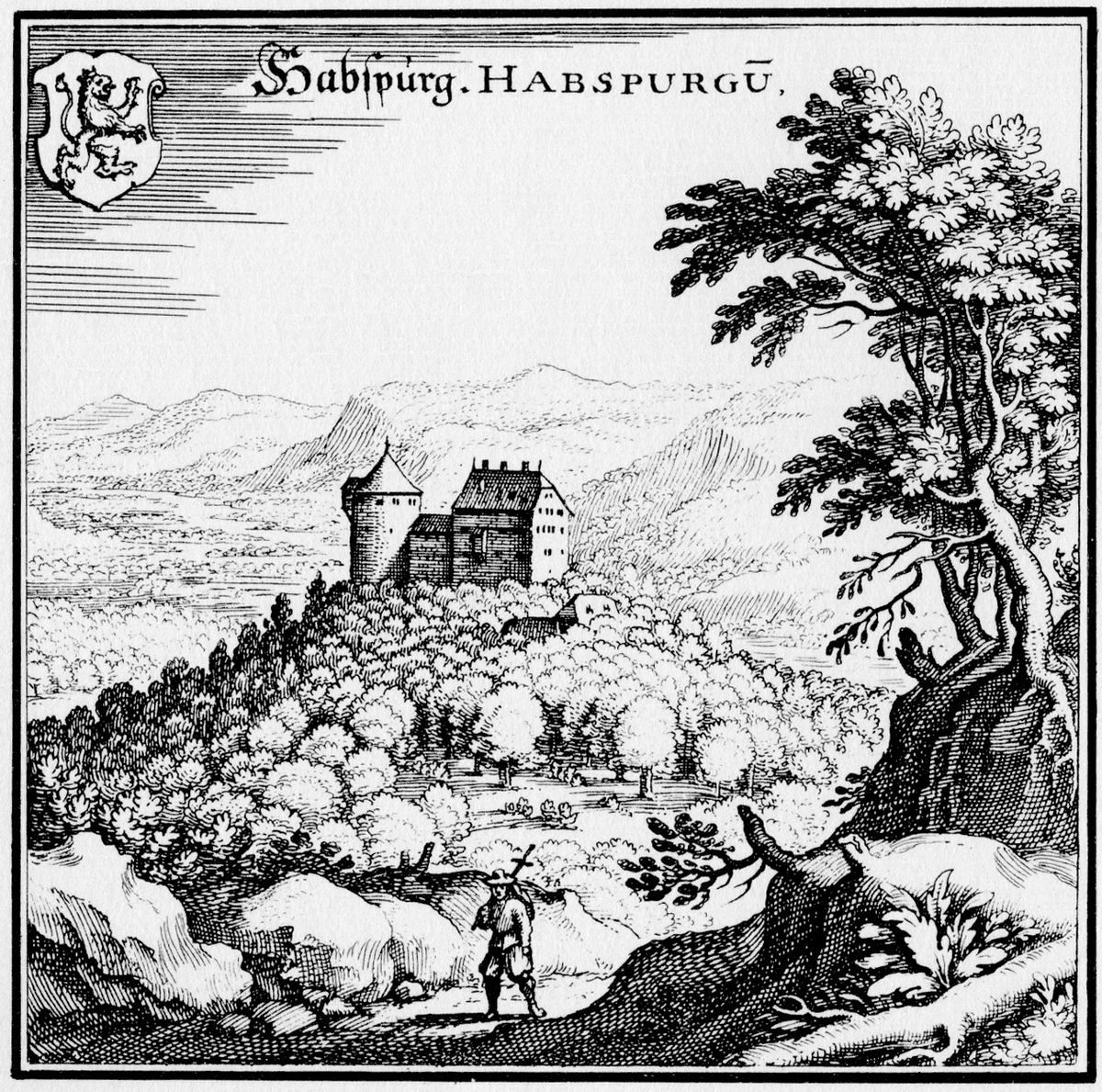 Ansicht der Habsburg in der Topographia Helvetiae von Matthäus Merian, 1642