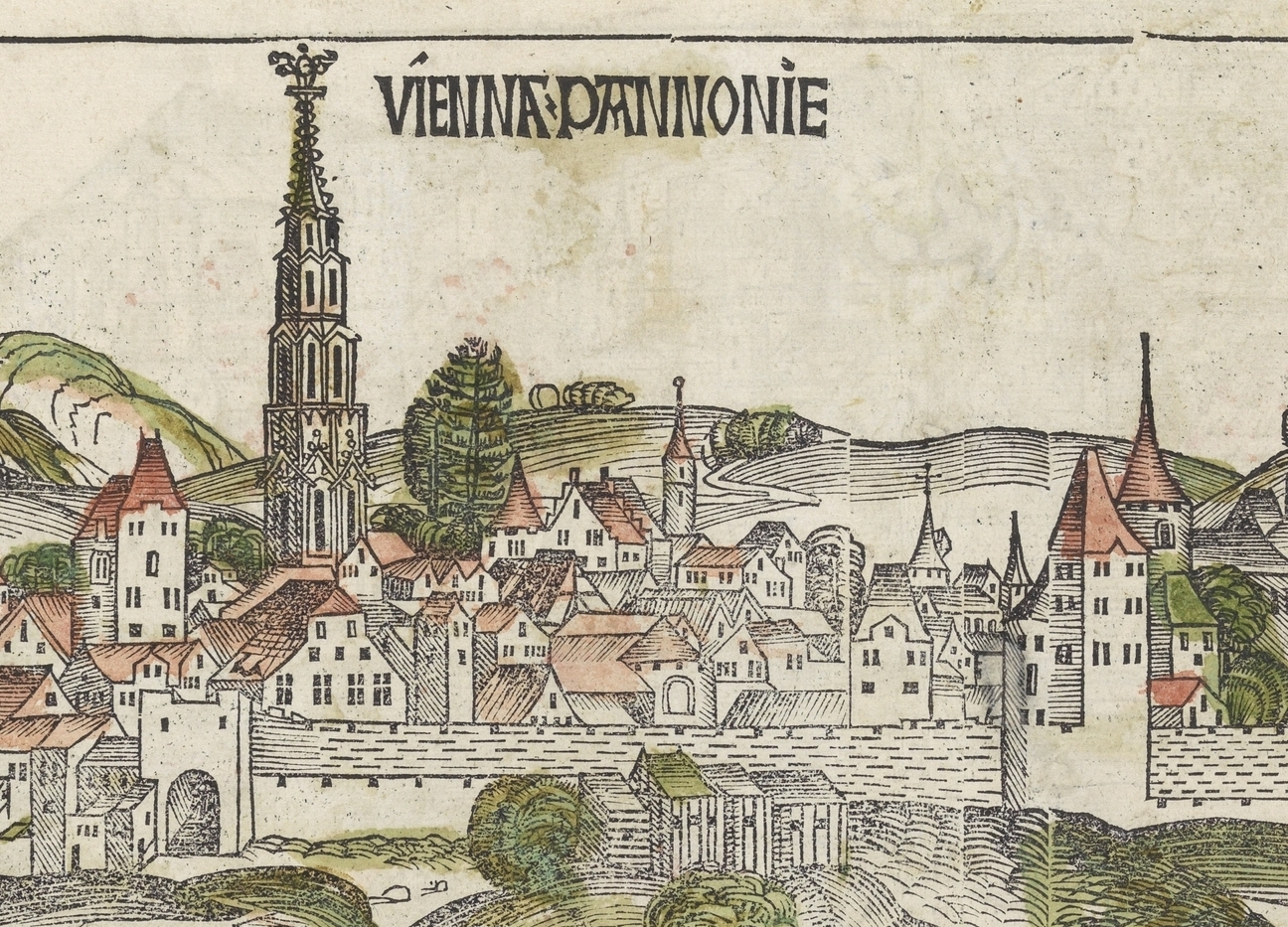 Vienna, Pannonie / Wien Museum, Austria Ansicht Wiens von Norden aus dem Liber Chronicarum von Hartnabb Schedels. Datiert 1493.