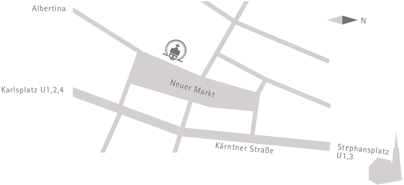 Map of the Capuchin Crypt in Vienna at Neuer Markt in the city centre.